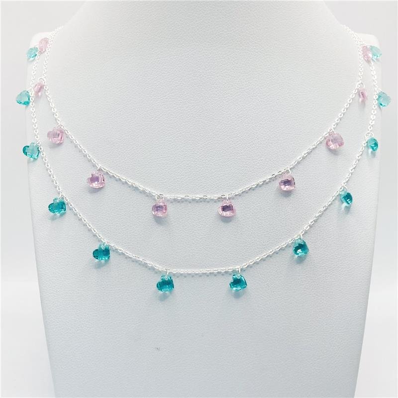 COLAR LISO LAP 19 PEDRAS CORAÇÕES 5MM 40+5CM