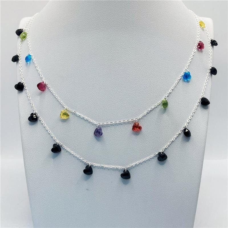 COLAR LISO LAP 19 PEDRAS CORAÇÕES 5MM 40+5CM