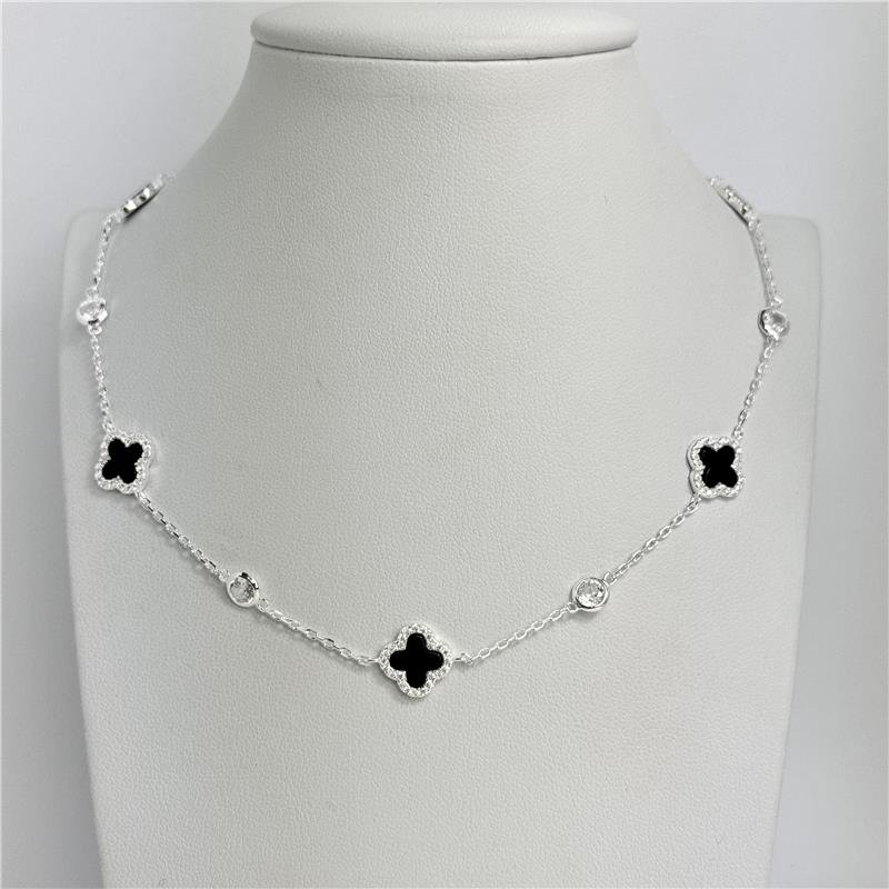 COLAR LISO LAP 5 TREVOS ONIX 1CM E PONTOS DE LUZ 40+5CM