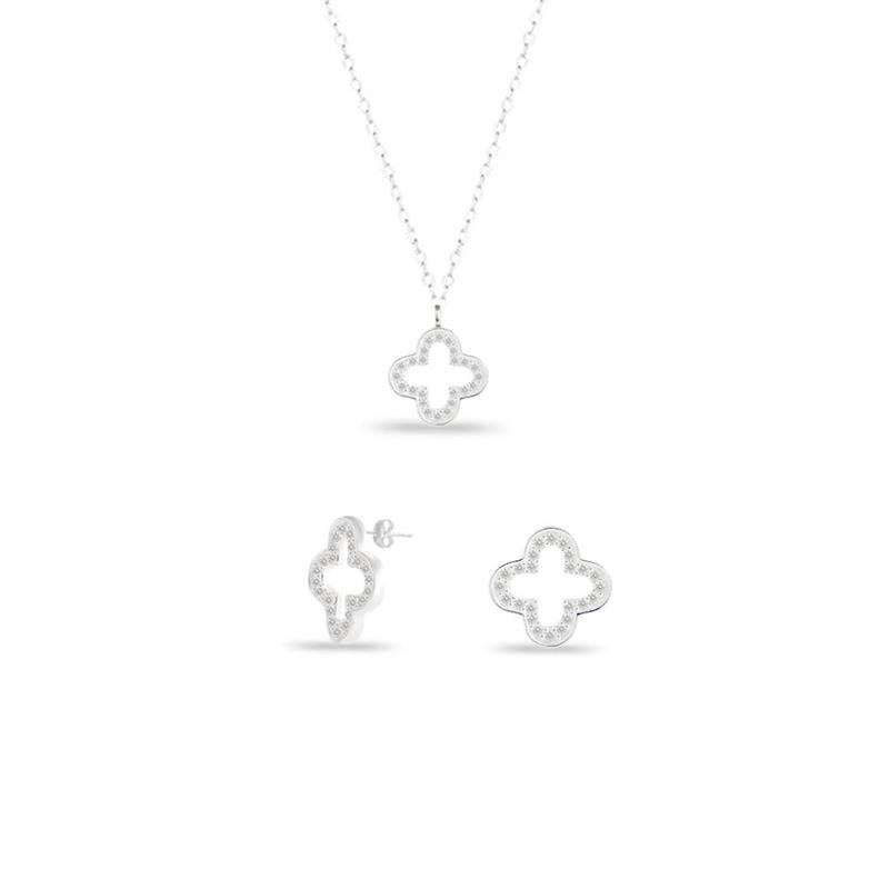 CONJ LISO LAP TREVO VAZADO CRAVEJADO