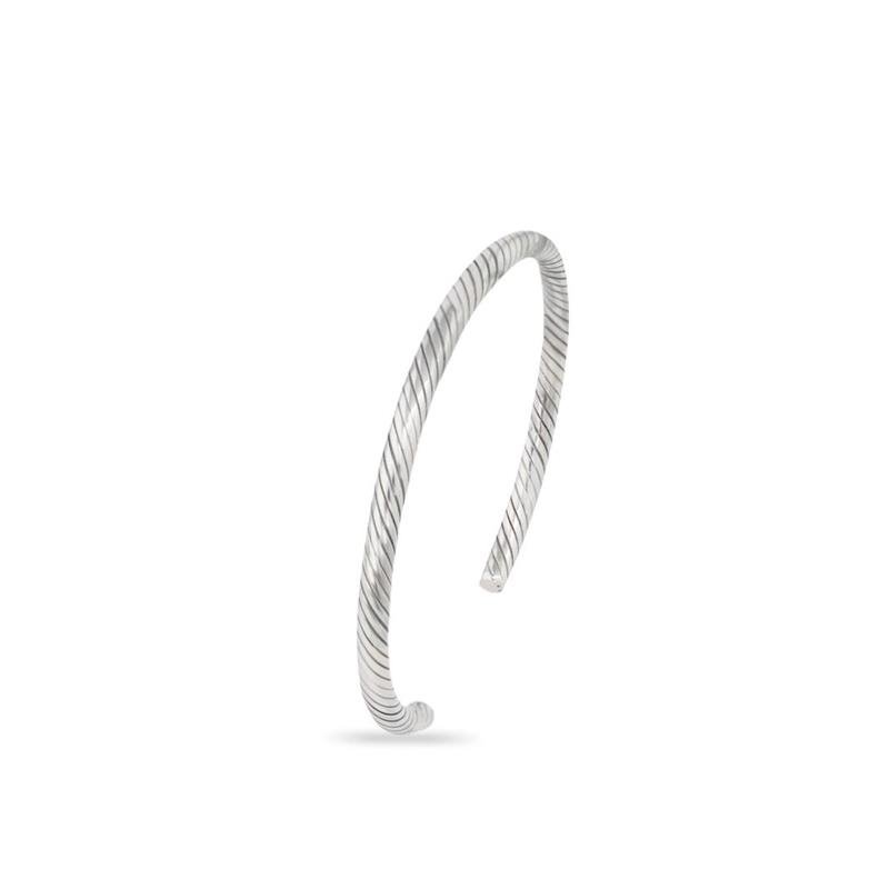 BRACELETE LISO ARO REDONDO RISCOS DIAGONAIS ABERTO 4MM